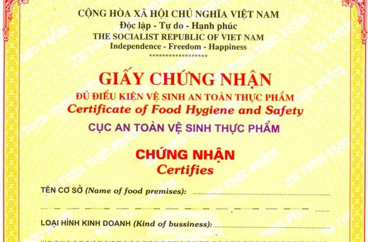 Giấy chứng nhận an toàn thực phẩm