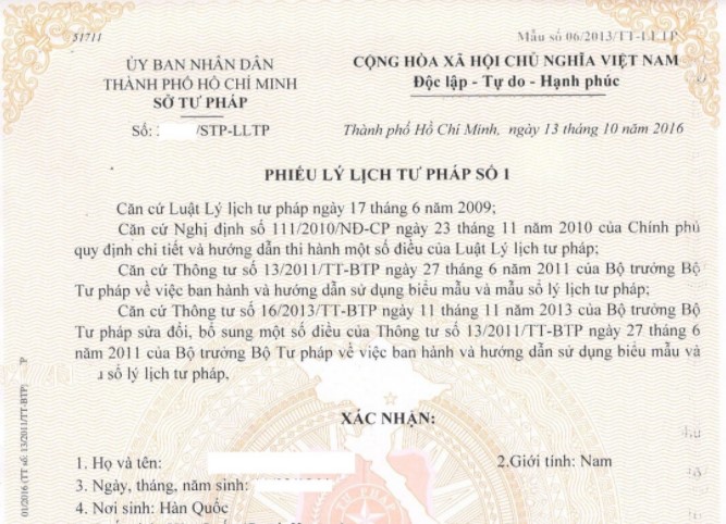 Thủ tục cấp phiếu lý lịch tư pháp